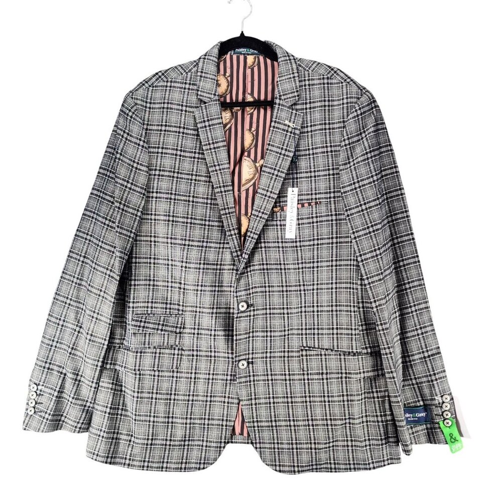 Paisley & Gray Suit Mens 48R Gray Plaid Slim Fit 2 Button Blazer *NWT*